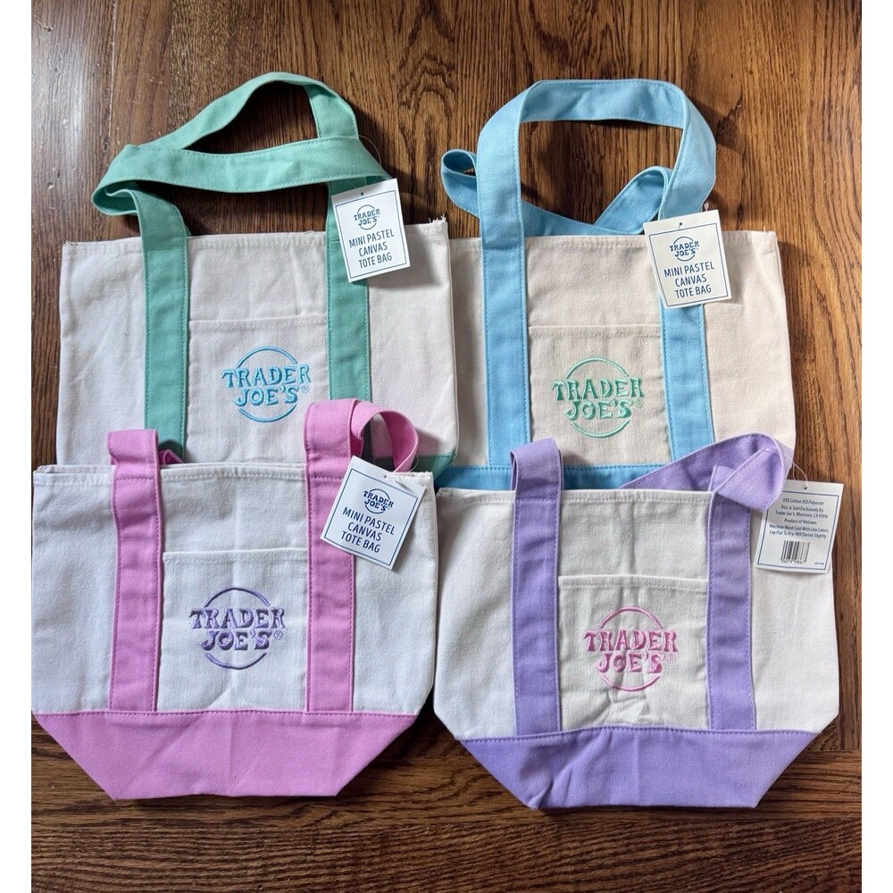 Trader Joe’s Spring 2026 Mini Pastel Canvas Tote Bags Set Of 4